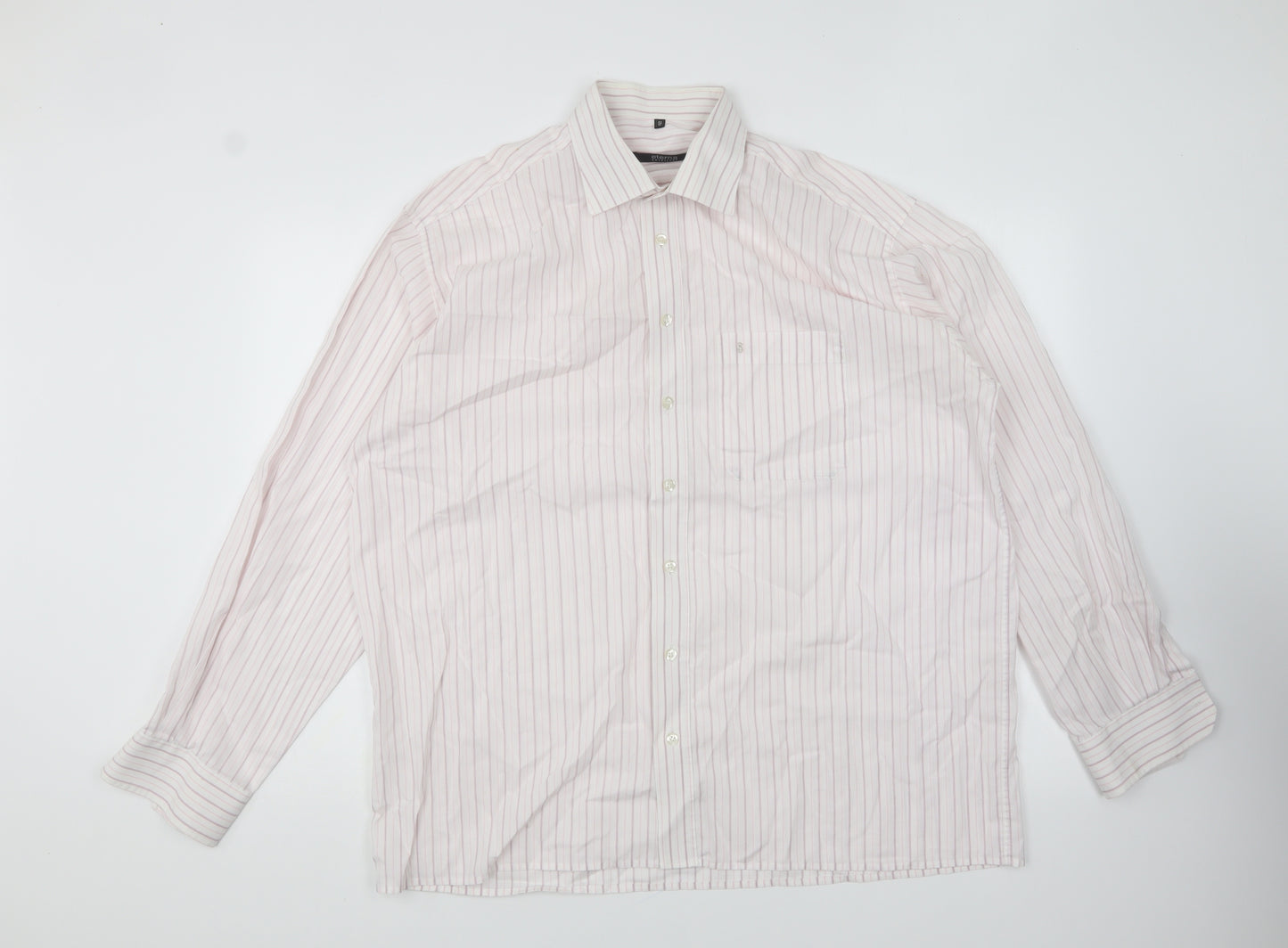 Eterna Mens Pink Striped Polyester Button-Up Size 17 Collared Button