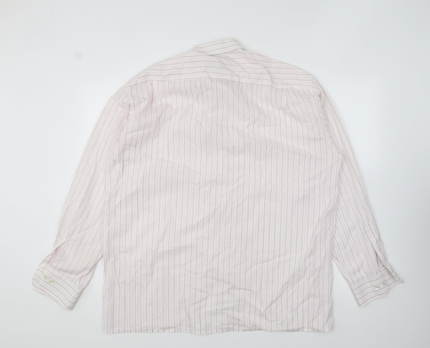 Eterna Mens Pink Striped Polyester Button-Up Size 17 Collared Button
