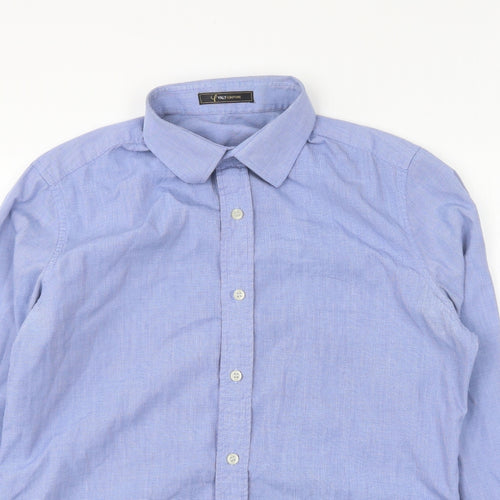 Yaly Couture Mens Blue Polyester Button-Up Size M Collared Button