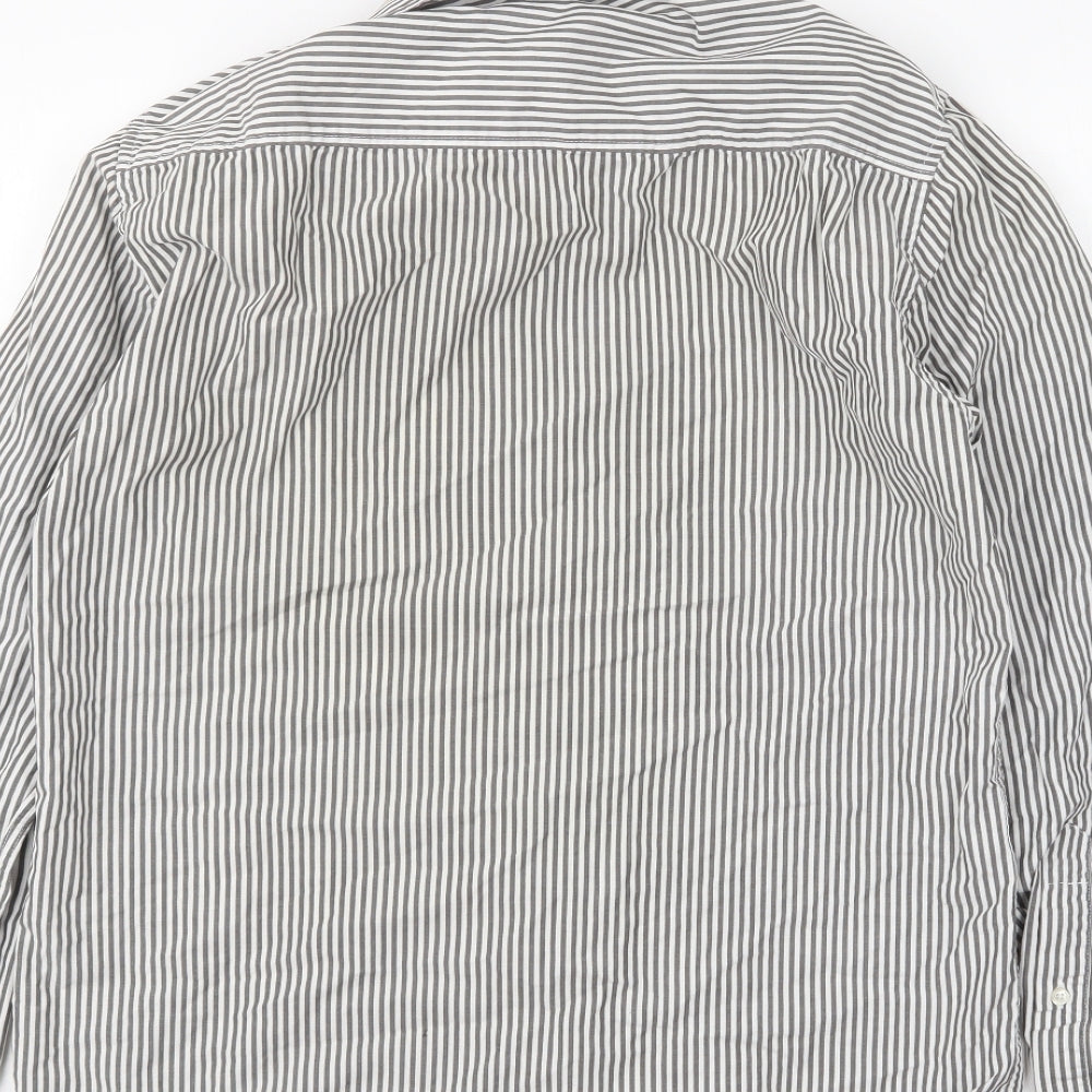 JACK & JONES Mens Grey Striped Cotton Button-Up Size M Collared Button