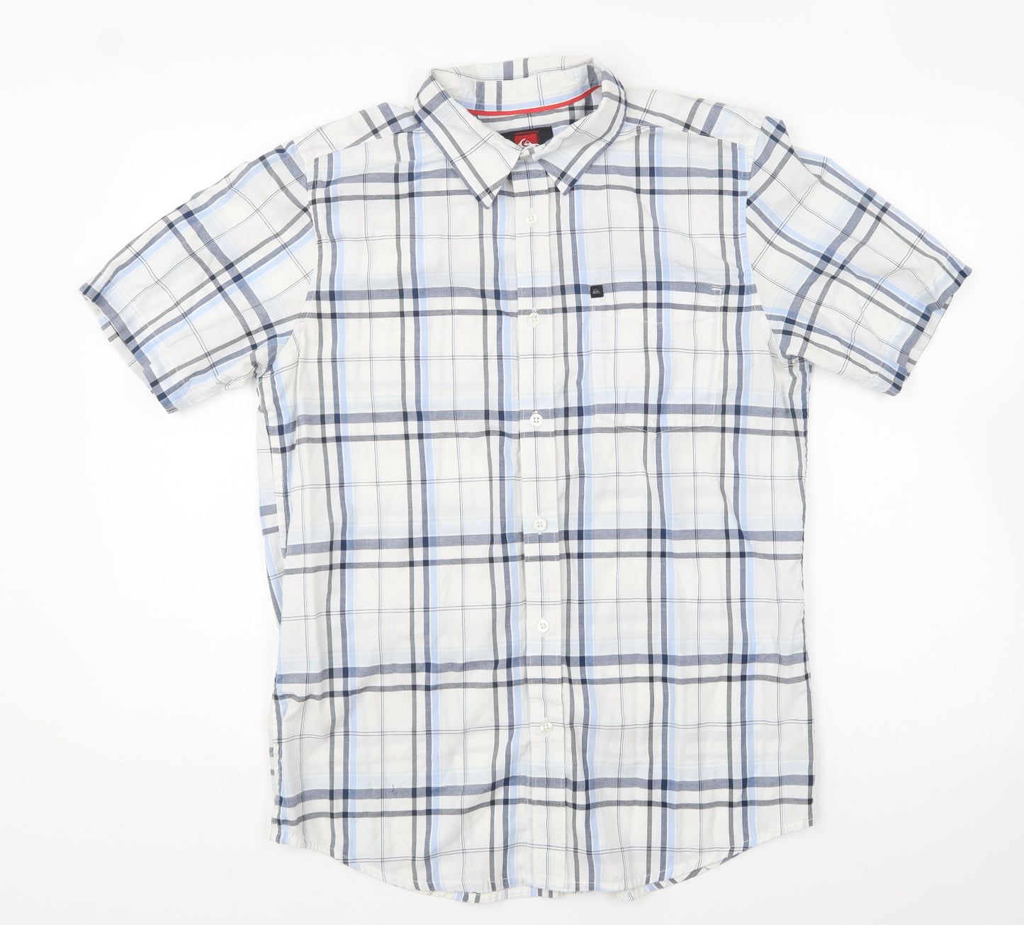 Quiksilver Mens Blue Plaid Polyester Button-Up Size S Collared Button