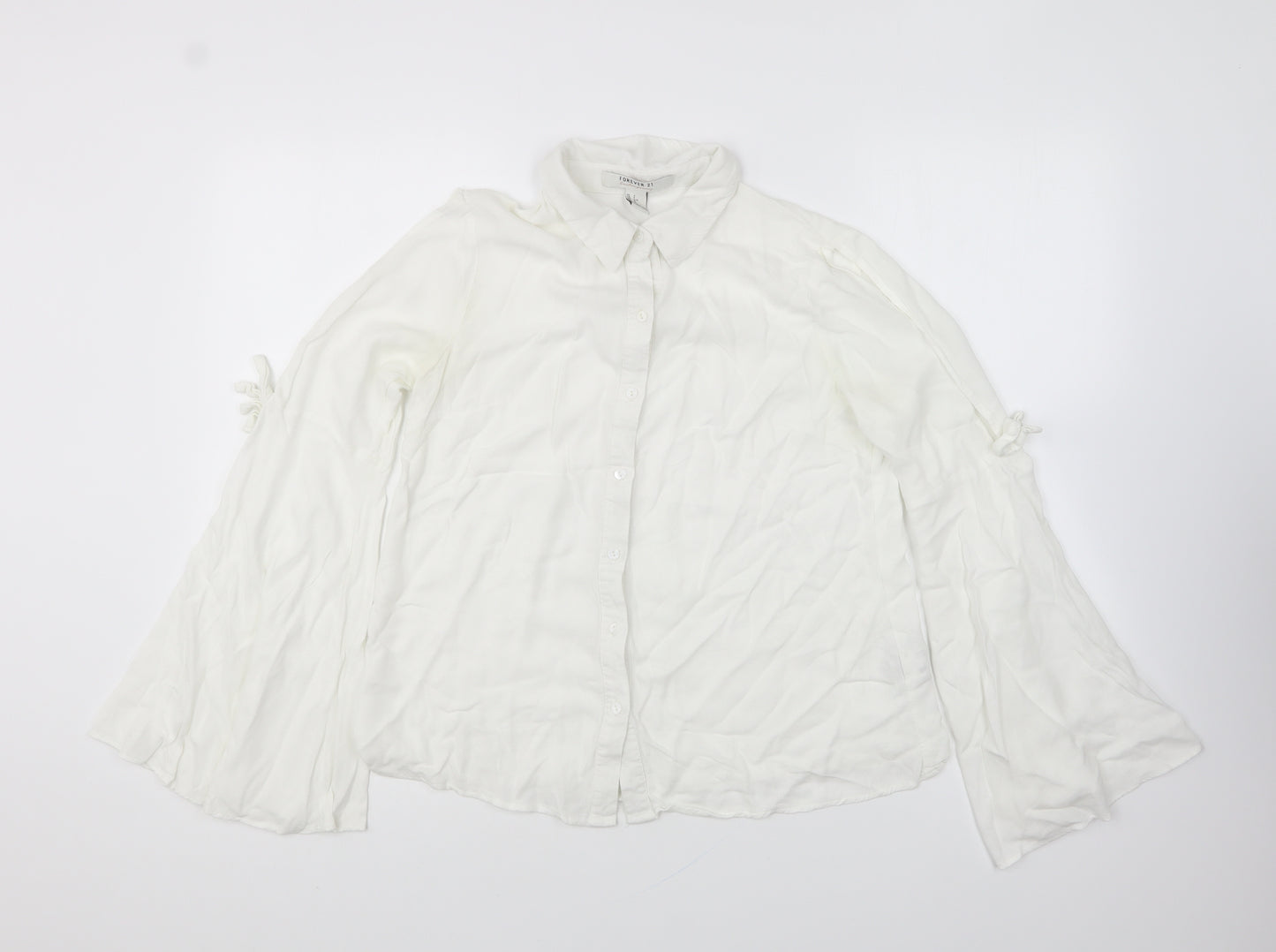 FOREVER 21 Womens White Cotton Basic Button-Up Size S Collared