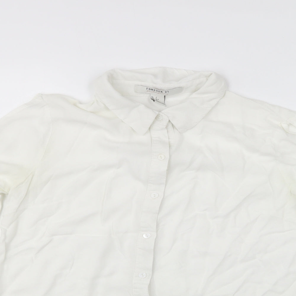 FOREVER 21 Womens White Cotton Basic Button-Up Size S Collared