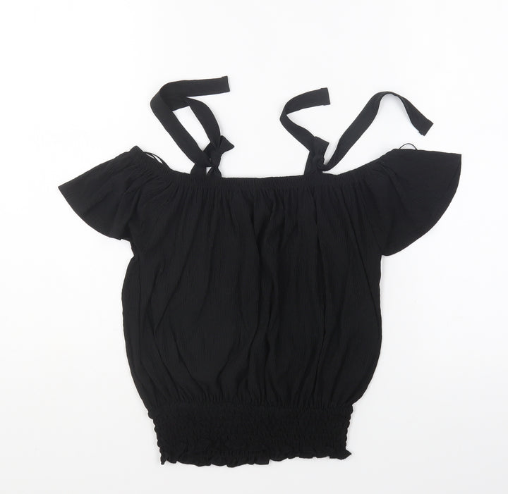 Atmosphere Womens Black Polyester Cropped Blouse Size 4 Square Neck