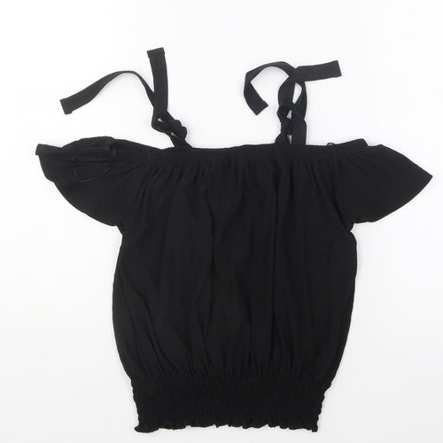 Atmosphere Womens Black Polyester Cropped Blouse Size 4 Square Neck