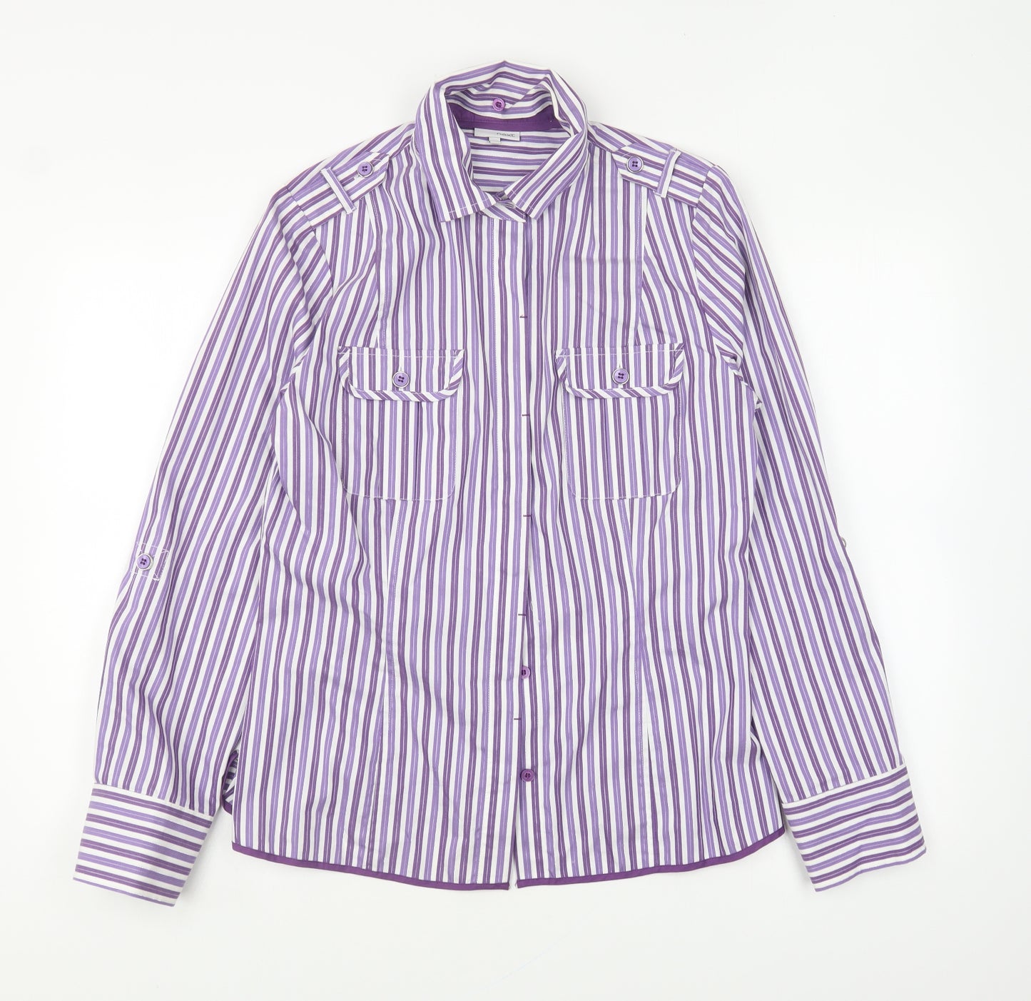 NEXT Womens Purple Striped Polyester Basic Button-Up Size 14 Collared