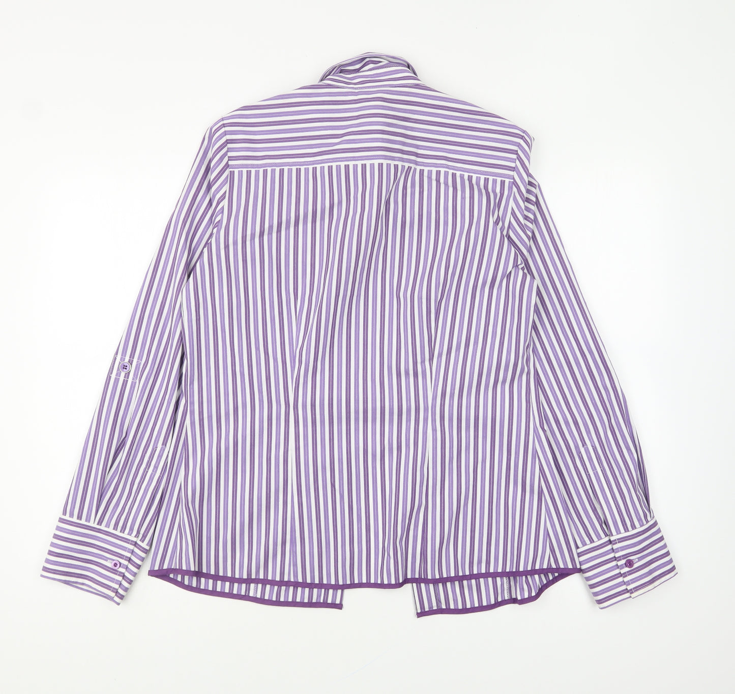 NEXT Womens Purple Striped Polyester Basic Button-Up Size 14 Collared