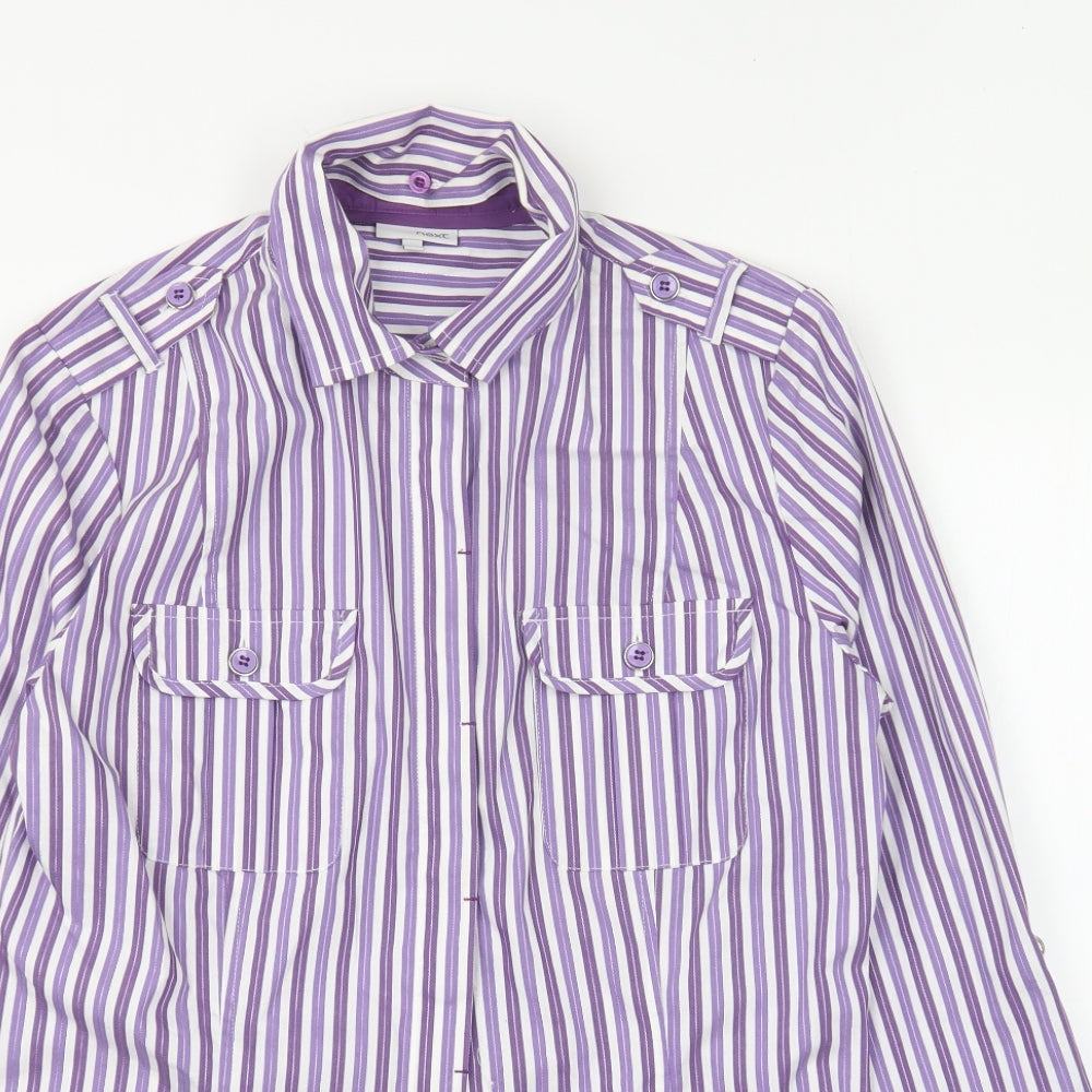 NEXT Womens Purple Striped Polyester Basic Button-Up Size 14 Collared