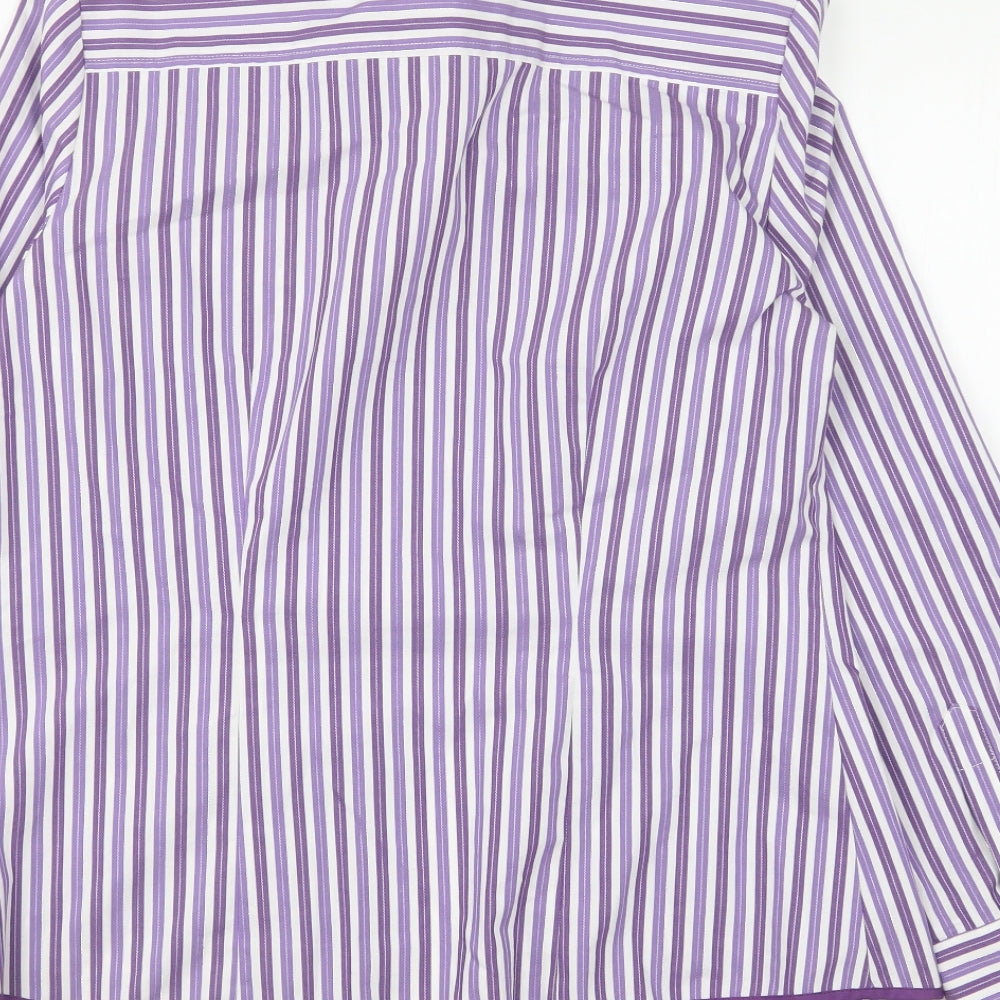 NEXT Womens Purple Striped Polyester Basic Button-Up Size 14 Collared
