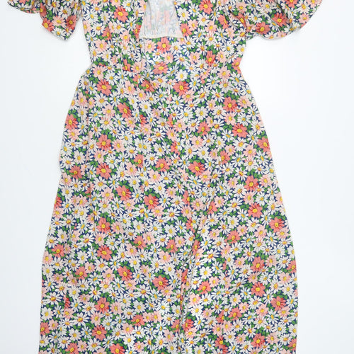 Topshop Womens Multicoloured Floral Polyester Fit & Flare Size 14 Round Neck Button