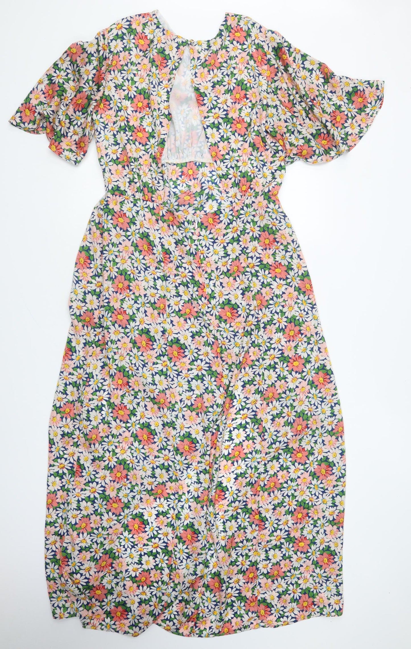 Topshop Womens Multicoloured Floral Polyester Fit & Flare Size 14 Round Neck Button