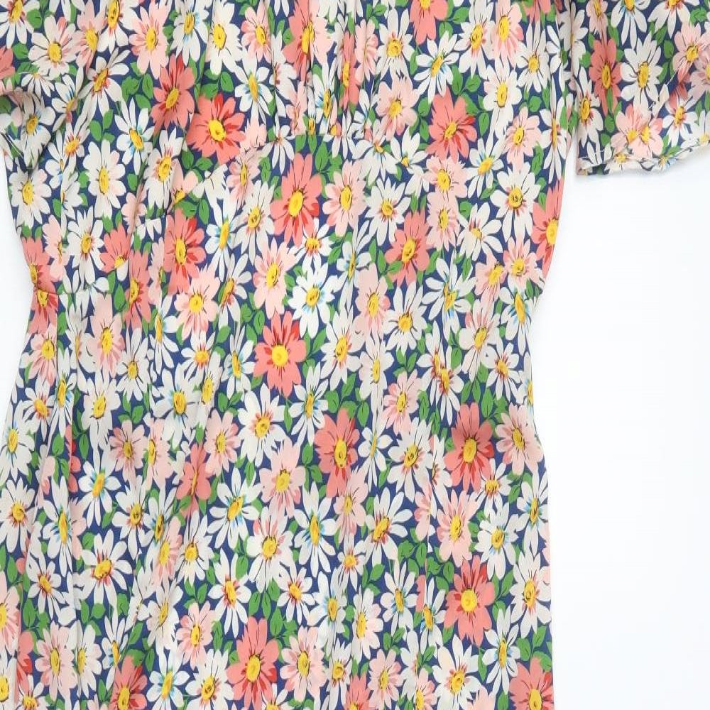 Topshop Womens Multicoloured Floral Polyester Fit & Flare Size 14 Round Neck Button