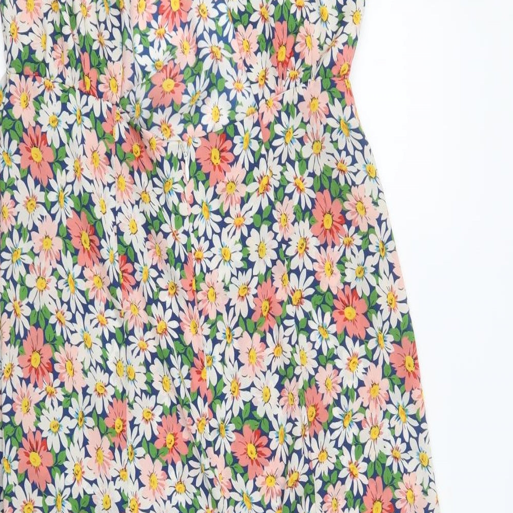 Topshop Womens Multicoloured Floral Polyester Fit & Flare Size 14 Round Neck Button