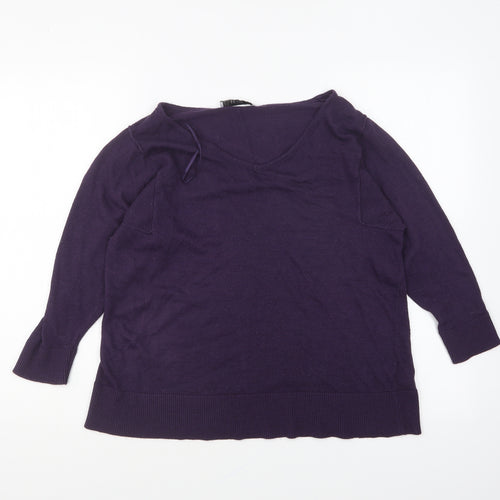 Marks and Spencer Womens Purple V-Neck Acrylic Pullover Jumper Size 10