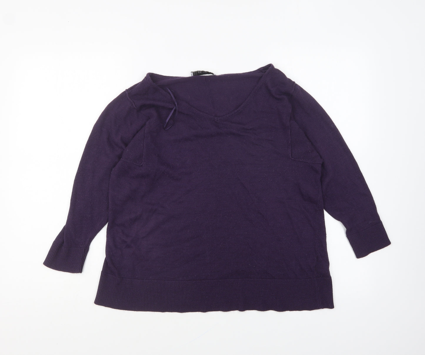 Marks and Spencer Womens Purple V-Neck Acrylic Pullover Jumper Size 10