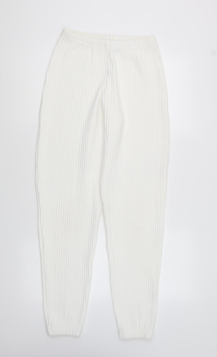 PRETTYLITTLETHING Womens White Polyester Trousers Size 6 L29 in Regular