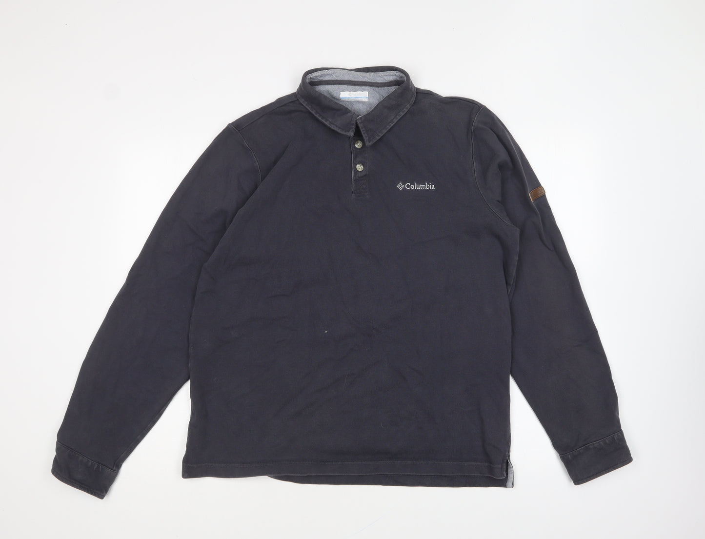 Columbia Mens Blue Cotton Polo Size L Collared Button