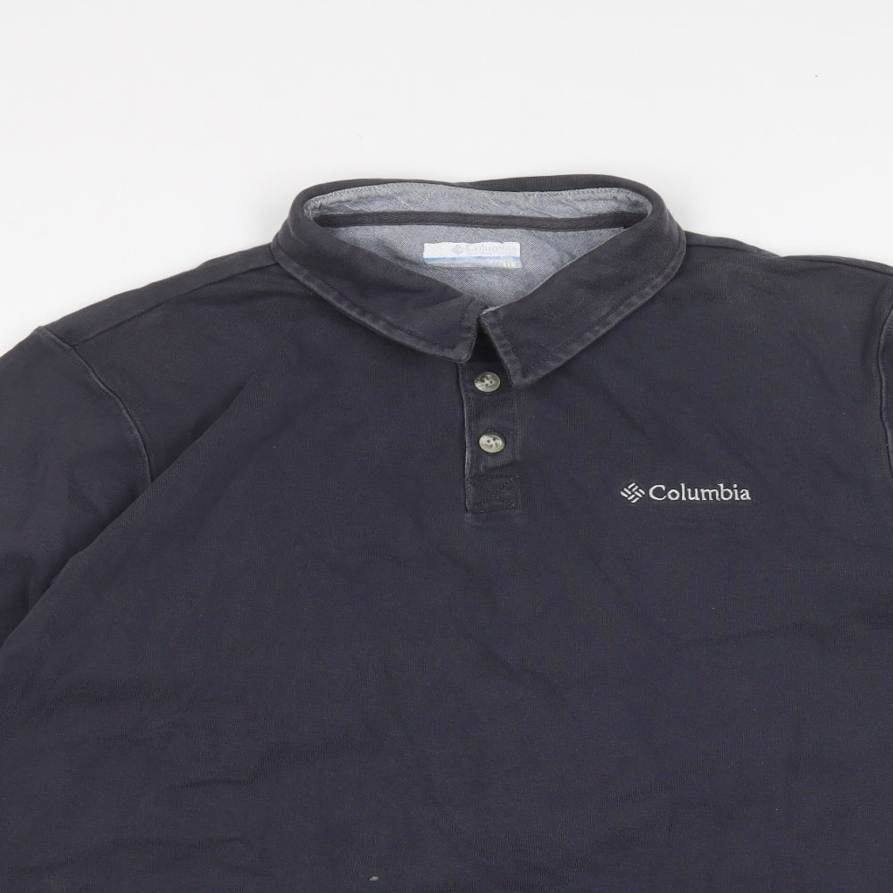Columbia Mens Blue Cotton Polo Size L Collared Button