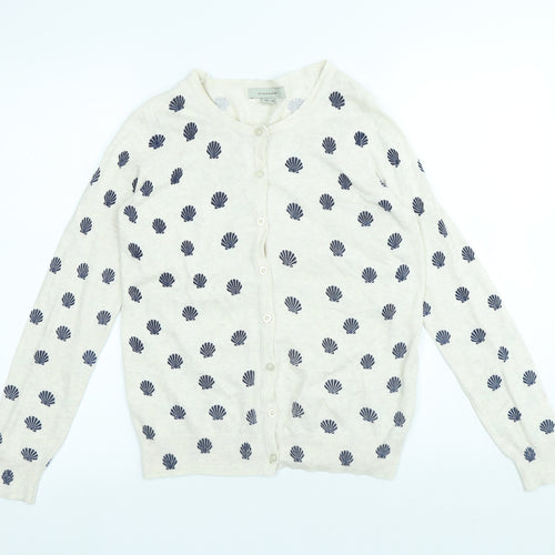 Atmosphere Womens White Round Neck Geometric Cotton Cardigan Jumper Size 10 - Shell pattern
