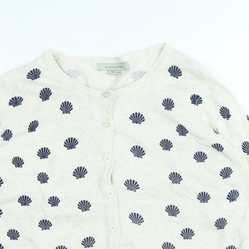 Atmosphere Womens White Round Neck Geometric Cotton Cardigan Jumper Size 10 - Shell pattern