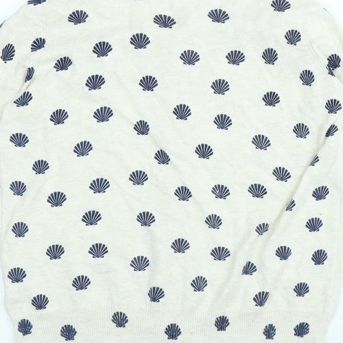 Atmosphere Womens White Round Neck Geometric Cotton Cardigan Jumper Size 10 - Shell pattern