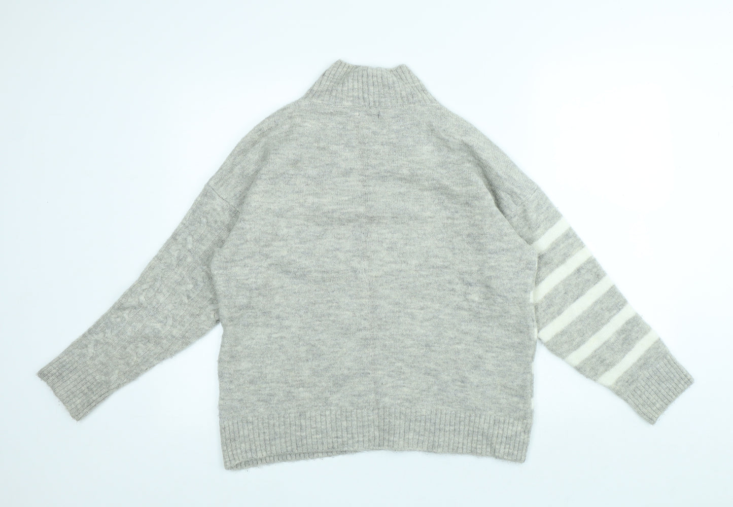 M&Co Womens Grey High Neck Striped Acrylic Pullover Jumper Size S