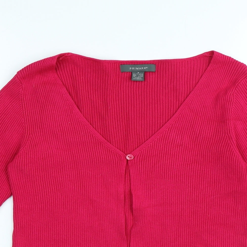 Primark Womens Pink V-Neck Polyester Cardigan Jumper Size S