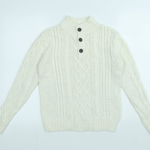 Gap Girls White High Neck Cotton Pullover Jumper Size L Button