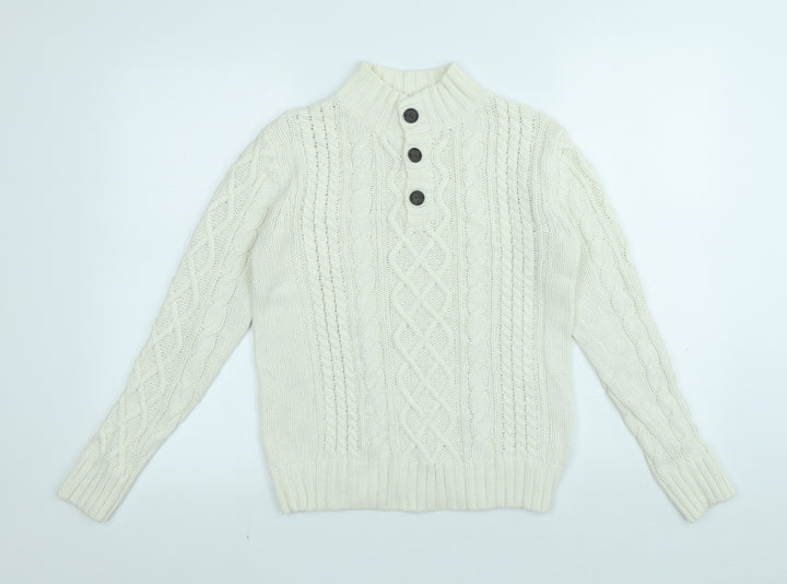 Gap Girls White High Neck Cotton Pullover Jumper Size L Button