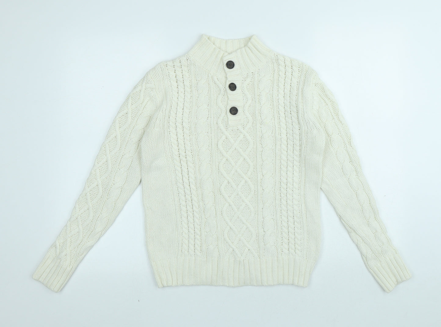 Gap Girls White High Neck Cotton Pullover Jumper Size L Button