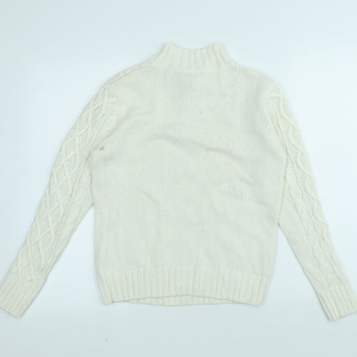 Gap Girls White High Neck Cotton Pullover Jumper Size L Button