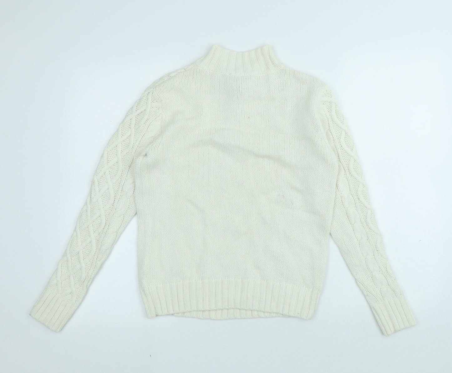 Gap Girls White High Neck Cotton Pullover Jumper Size L Button