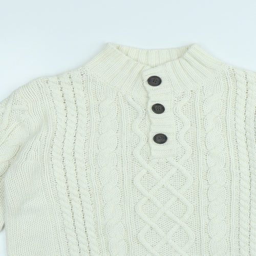 Gap Girls White High Neck Cotton Pullover Jumper Size L Button