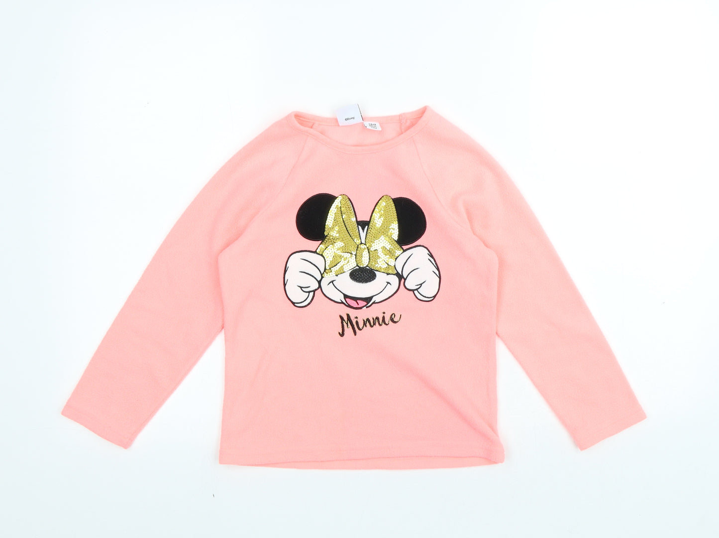 Disney Girls Pink Round Neck Polyester Pullover Jumper Size 7-8 Years - Minie Mouse