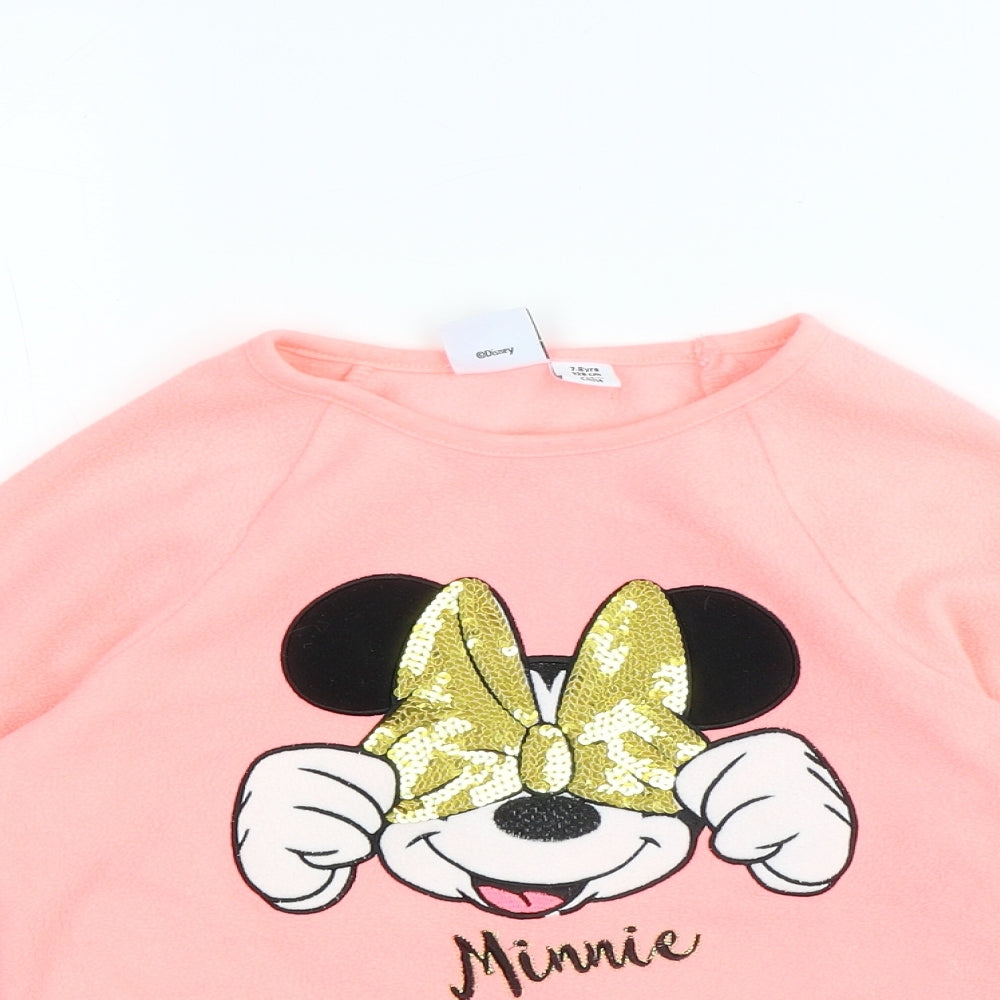 Disney Girls Pink Round Neck Polyester Pullover Jumper Size 7-8 Years - Minie Mouse