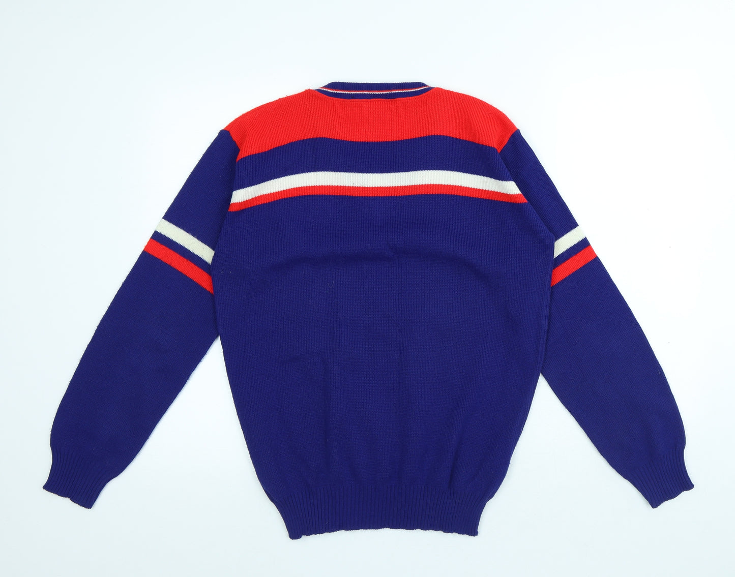 Admiral Mens Blue V-Neck Striped Acrylic Pullover Jumper Size M - England