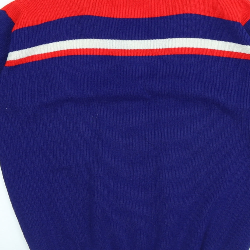 Admiral Mens Blue V-Neck Striped Acrylic Pullover Jumper Size M - England