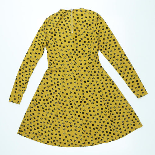 New Look Womens Yellow Geometric Polyester A-Line Size 10 Round Neck Zip