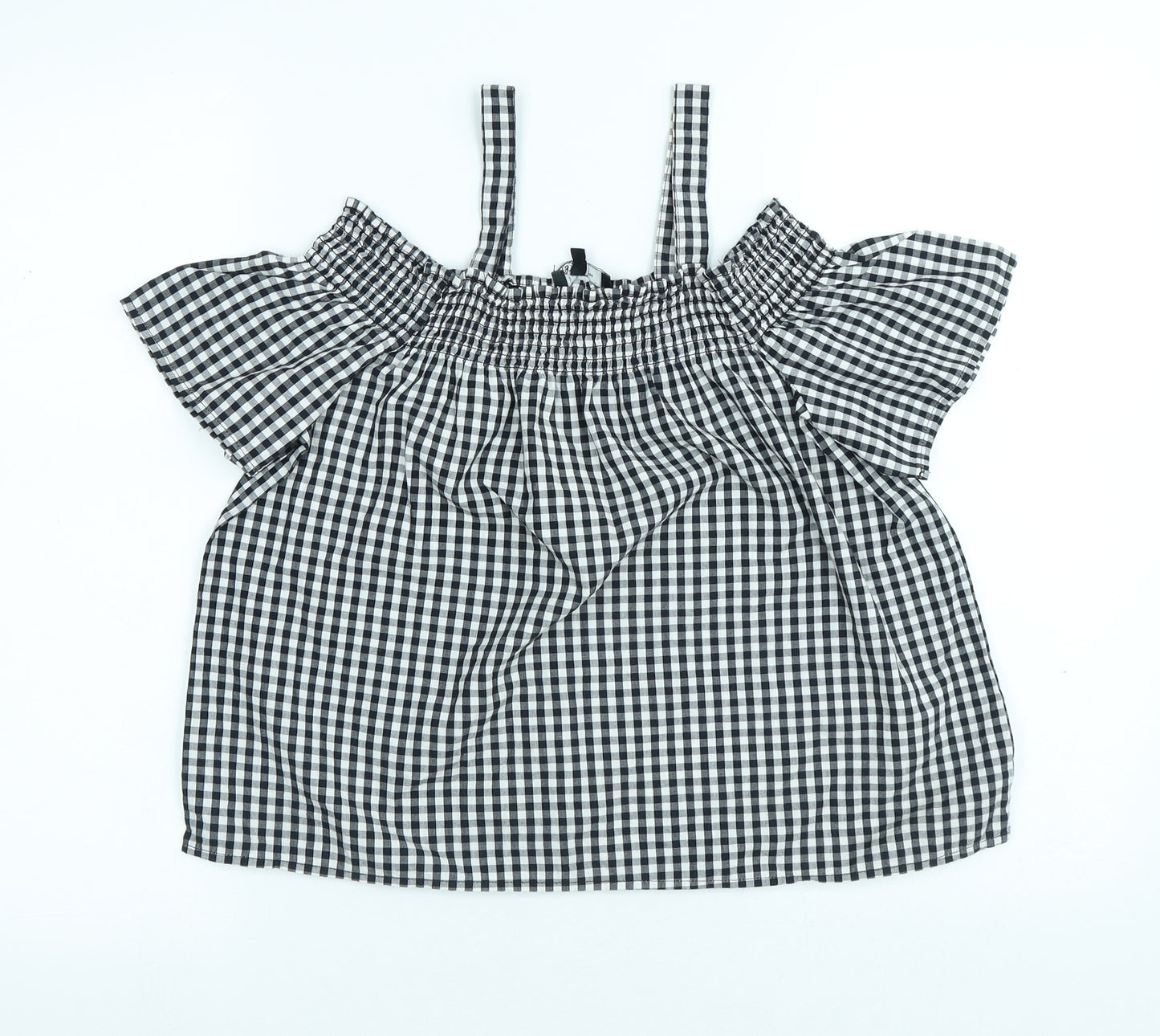 New Look Girls Black Gingham Cotton Basic Blouse Size 15 Years Boat Neck