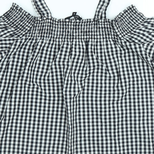 New Look Girls Black Gingham Cotton Basic Blouse Size 15 Years Boat Neck