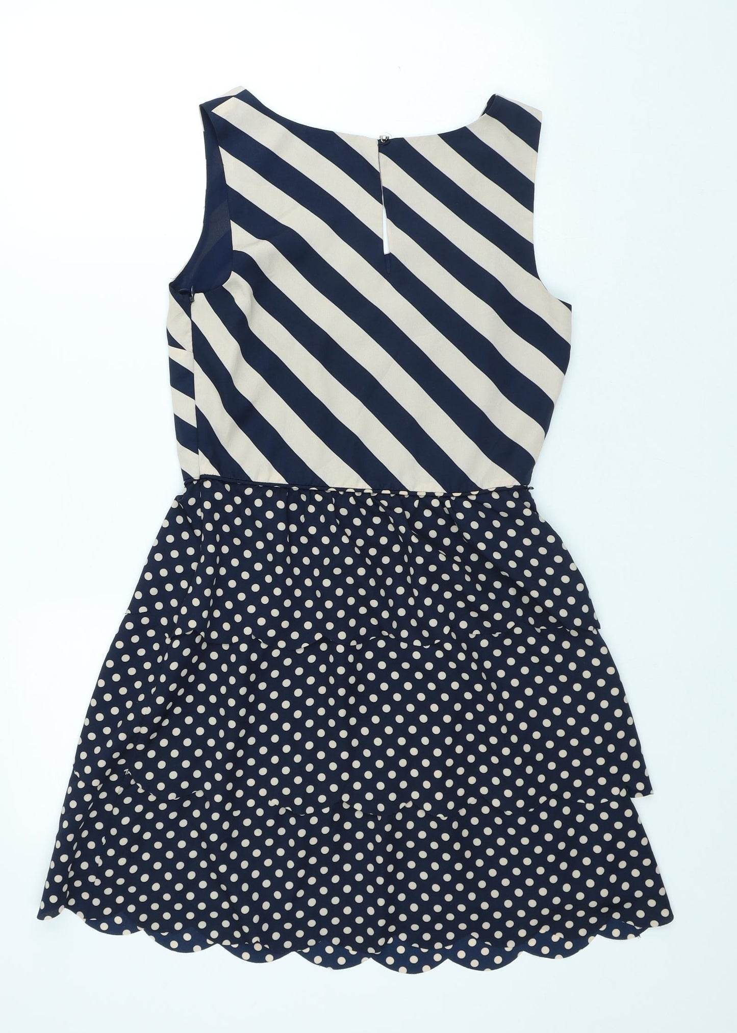 Oasis Womens Blue Polka Dot Polyester A-Line Size 8 Scoop Neck Zip