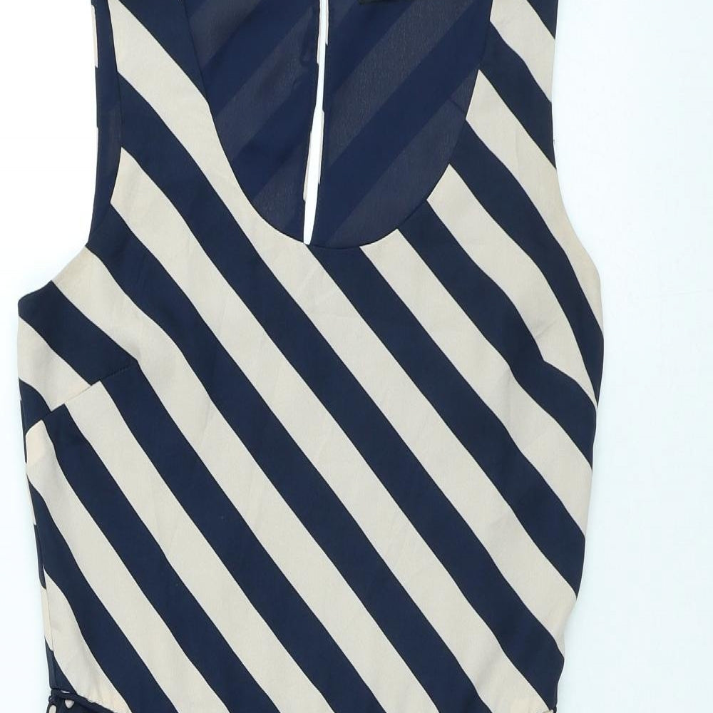 Oasis Womens Blue Polka Dot Polyester A-Line Size 8 Scoop Neck Zip