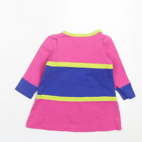 Hartstrings Girls Pink Cotton Jumper Dress Size 18 Months Crew Neck Button - Snowflakes