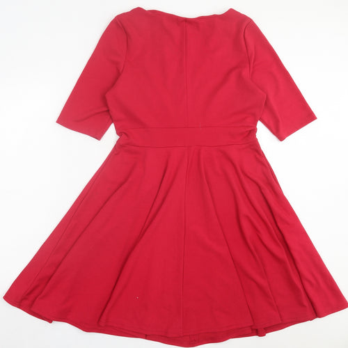 Dorothy Perkins Womens Red Polyester Fit & Flare Size 14 Boat Neck Pullover