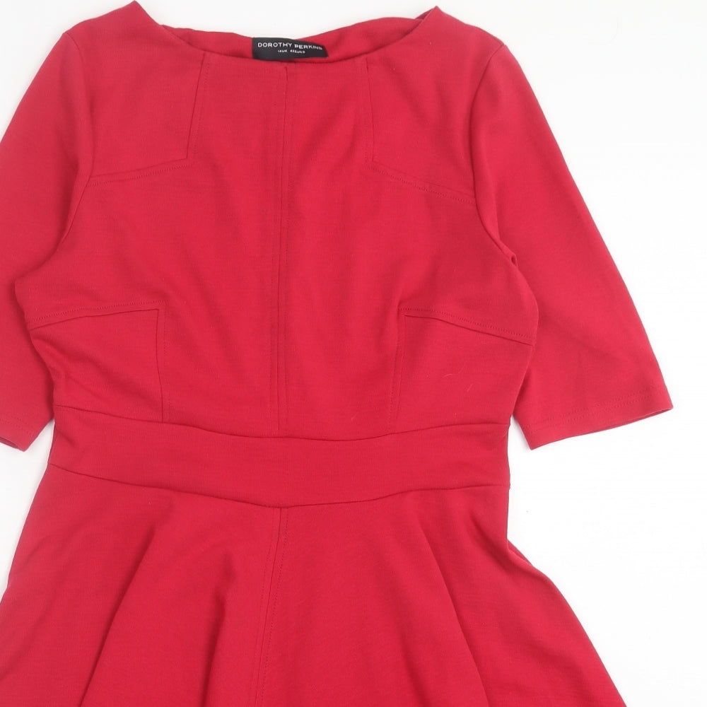 Dorothy Perkins Womens Red Polyester Fit & Flare Size 14 Boat Neck Pullover