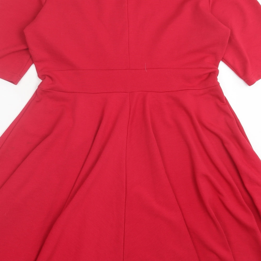 Dorothy Perkins Womens Red Polyester Fit & Flare Size 14 Boat Neck Pullover