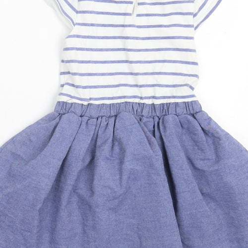 Debenhams Girls Blue Striped Cotton Fit & Flare Size 2-3 Years Crew Neck Button - Swan Print