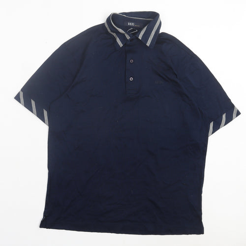Vasto Mens Blue Cotton Polo Size S Collared Button