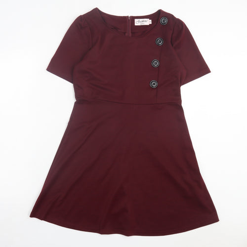 Jasmine Womens Purple Polyester A-Line Size 14 Scoop Neck Zip