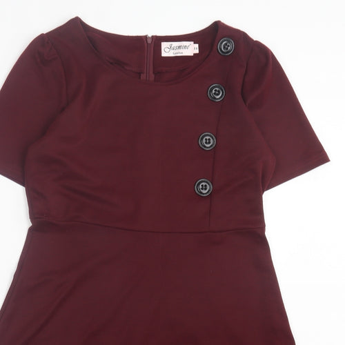 Jasmine Womens Purple Polyester A-Line Size 14 Scoop Neck Zip